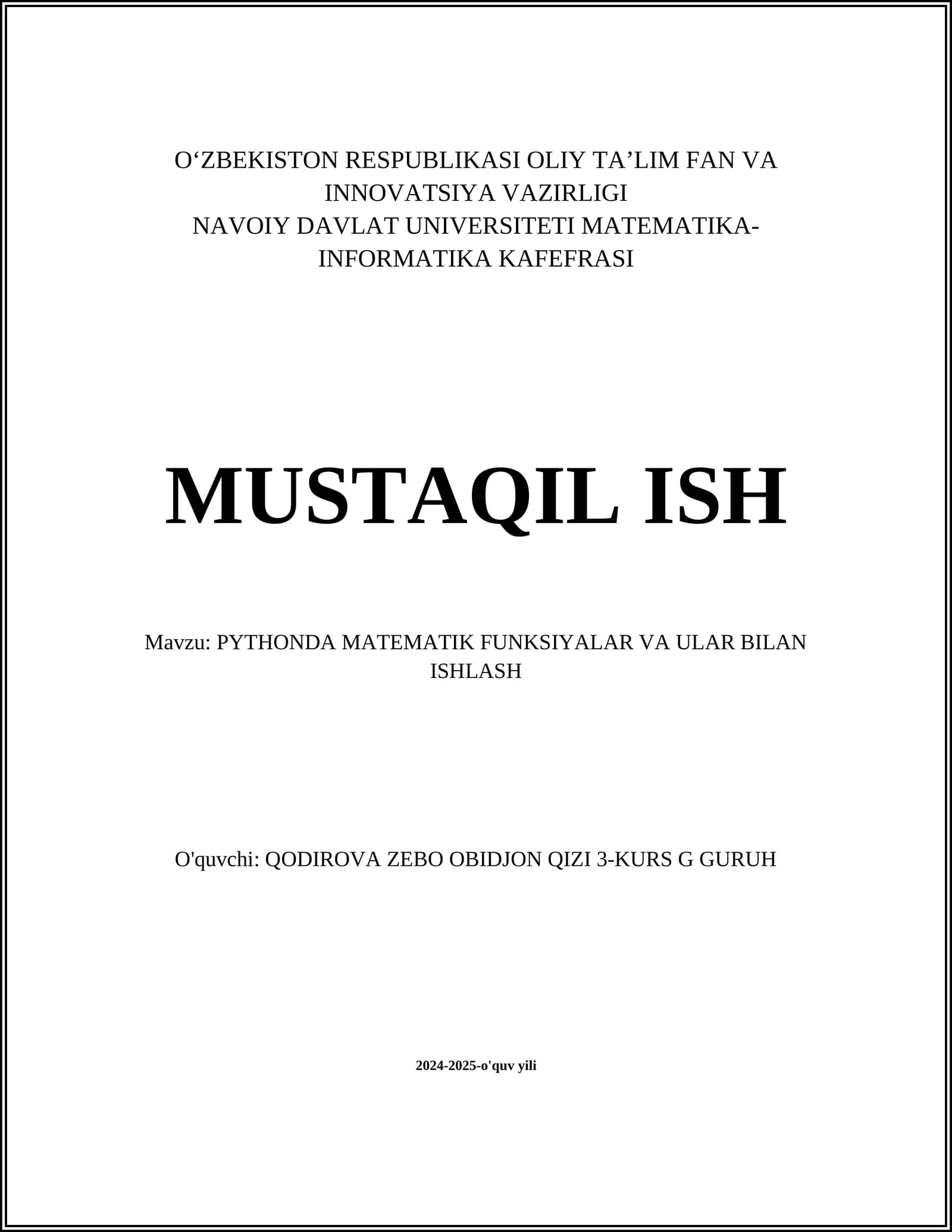 PYTHONDA MATEMATIK FUNKSIYALAR VA ULAR BILAN ISHLASH