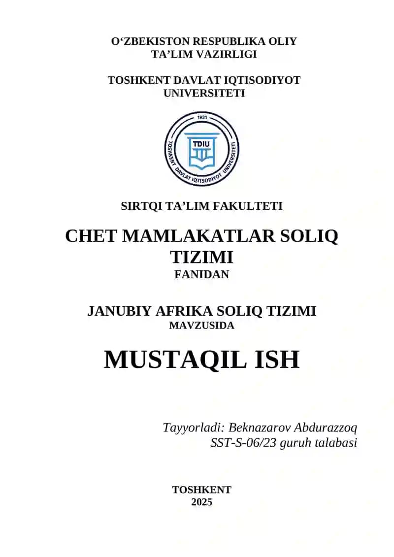 Janubiy Afrika Respublikasi soliq tizimi