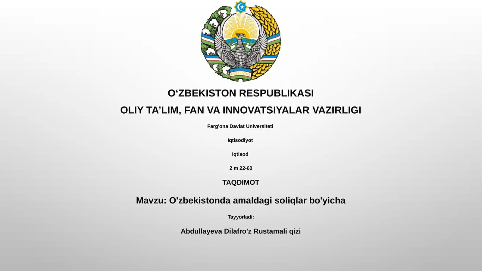 O'zbekistonda amaldagi soliqlar bo'yicha