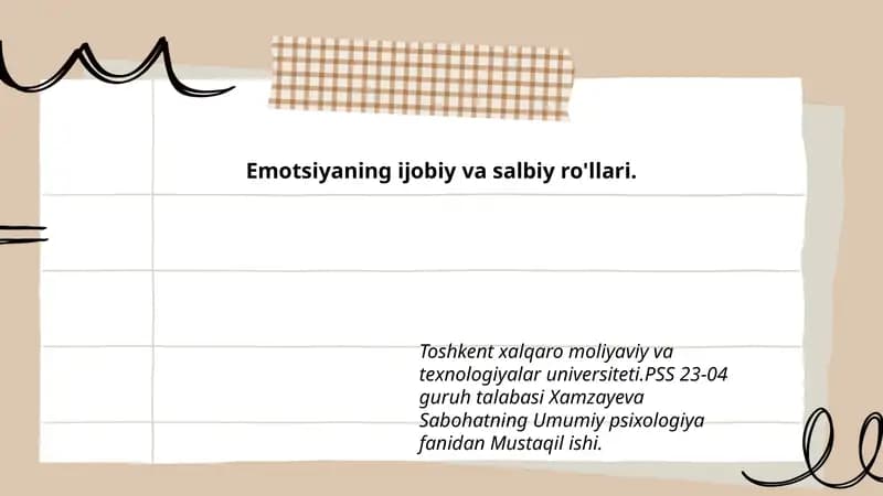 Umumiy psixologiya fanidan Mustaqil ish