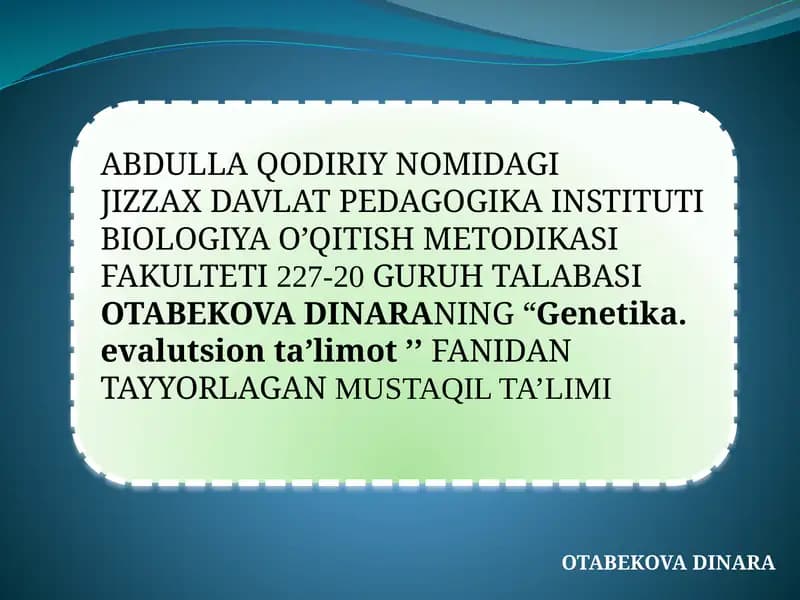 Genetika. evalutsion ta’limot