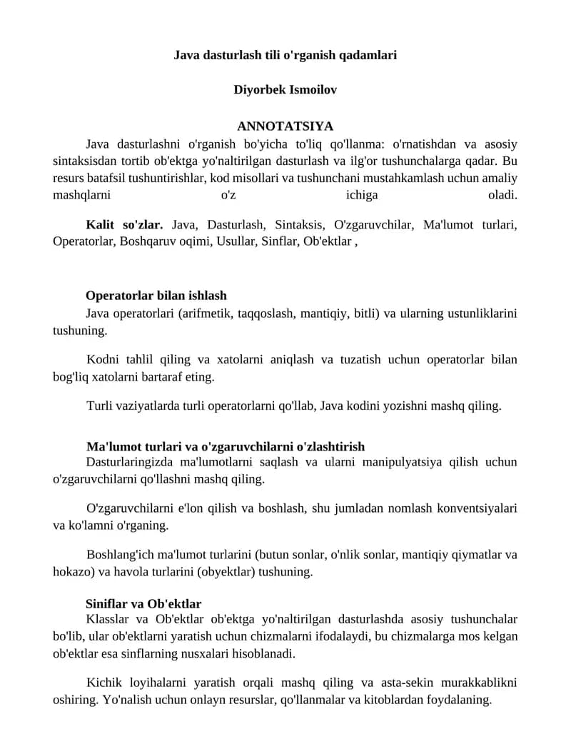 Java dasturlash tili o'rganish qadamlari