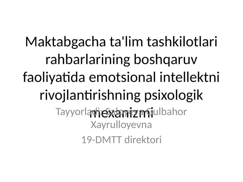 Emotsional intellekt rivojlantirishning psixologik mexanizmi