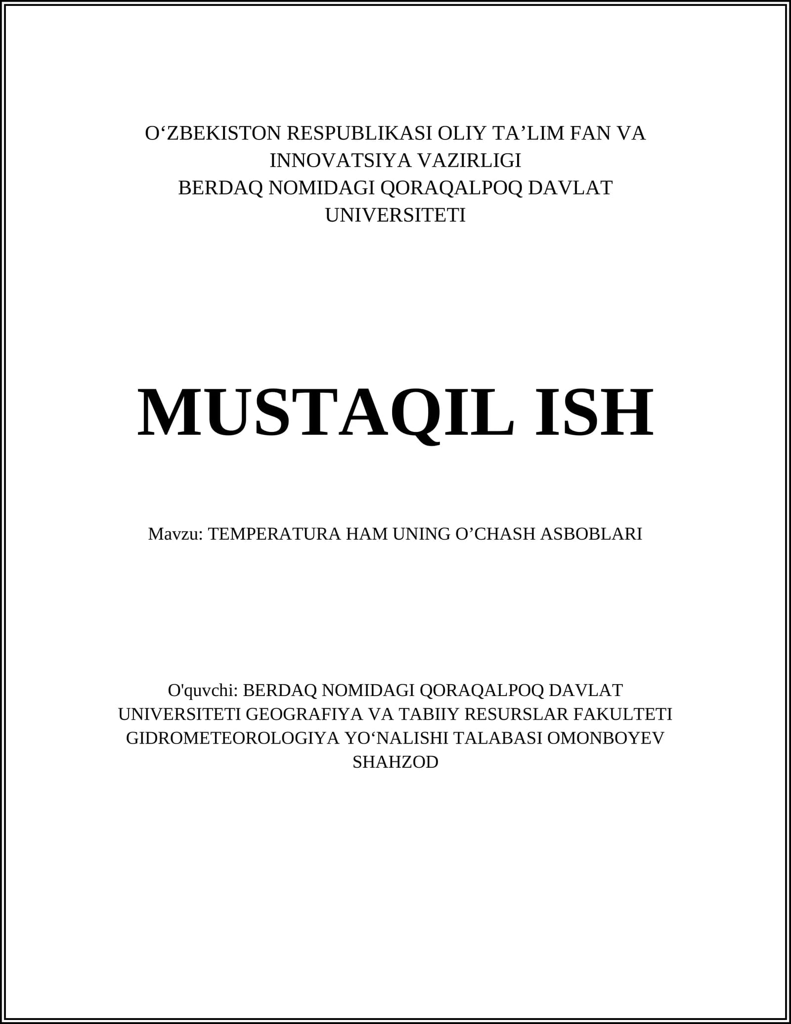 TEMPERATURA HAM UNING OʼCHASH ASBOBLARI