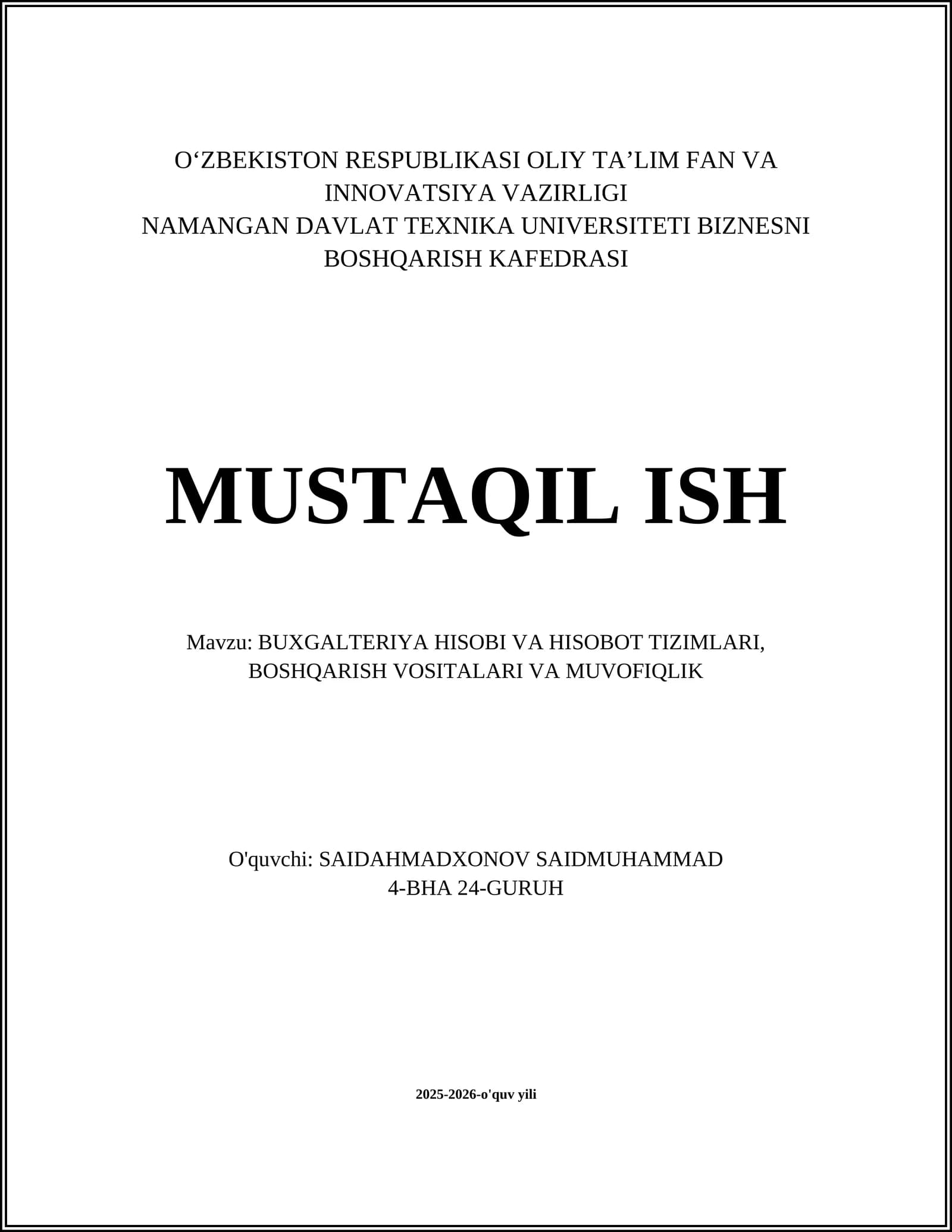 Buxgalteriya hisobi va hisobotning nazariy asoslari