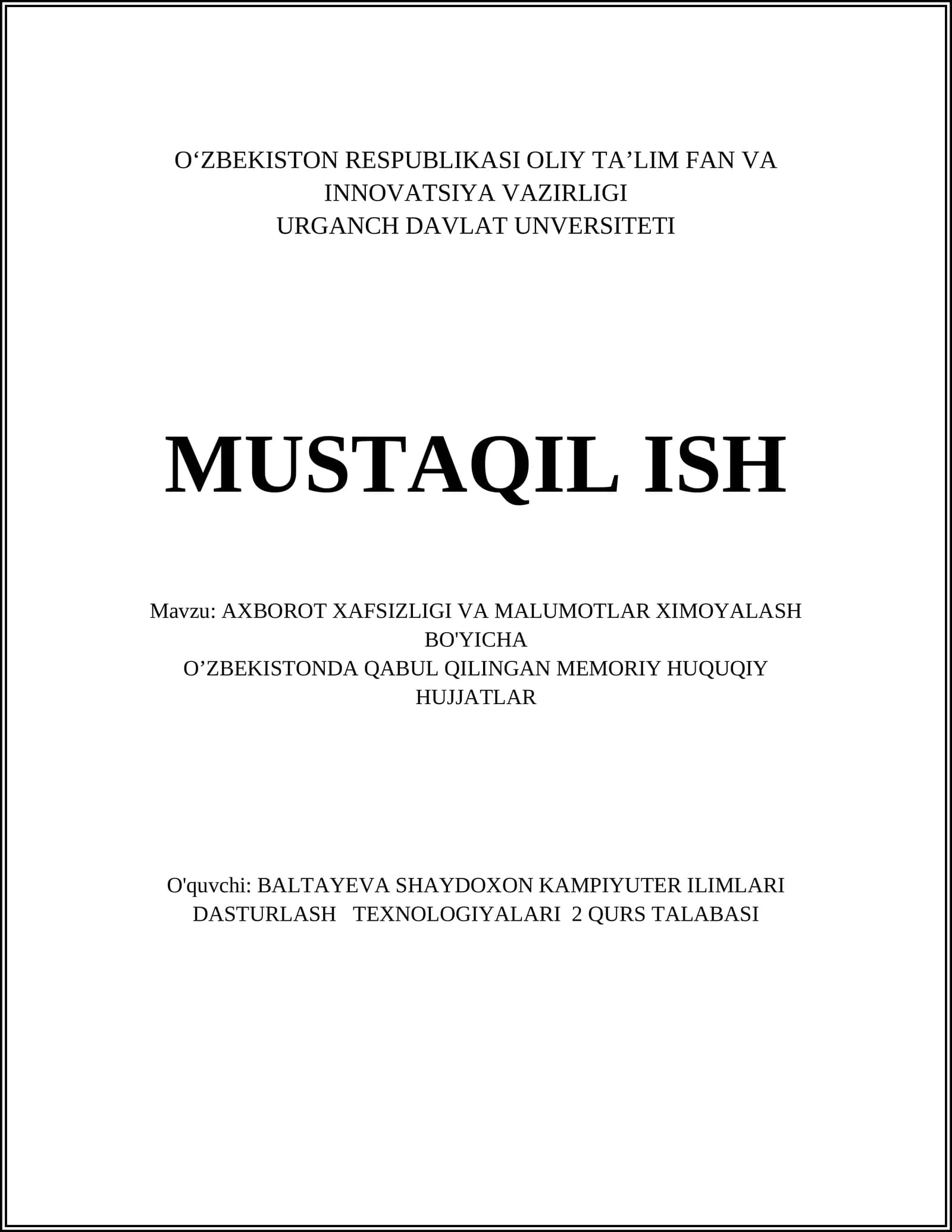 Oʻzbekiston Respublikasining Axborot xavfsizligi to'g'risida"gi qonuni