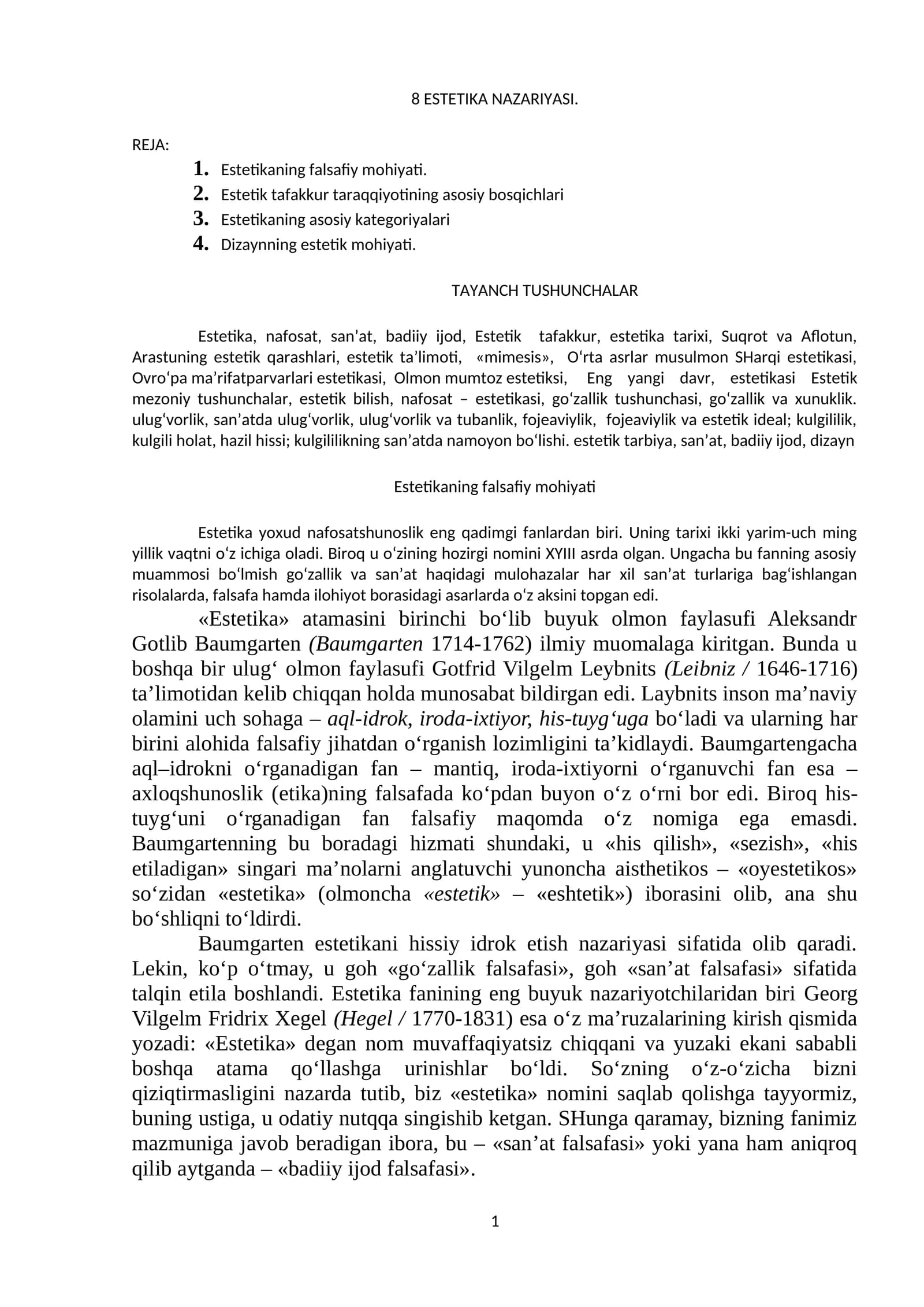 8 ESTETIKA NAZARIYASI