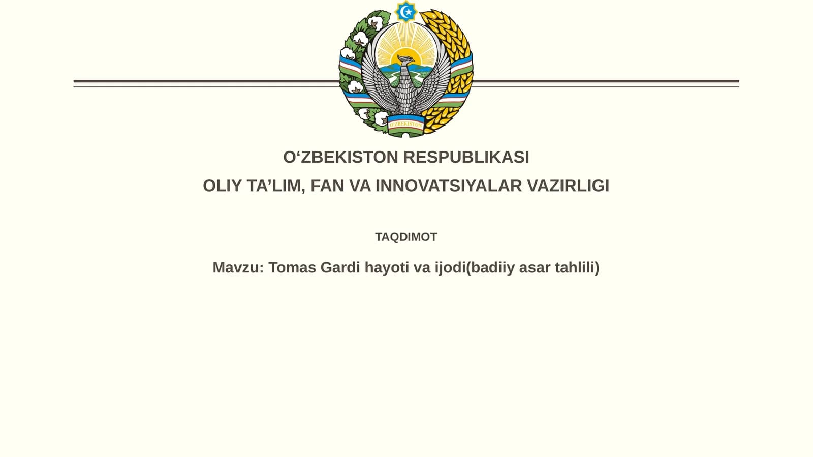TomasGardi hayoti va ijodi (badiiy asar tahlili)