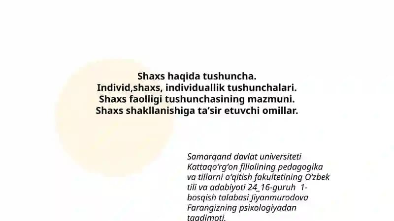 Jiyanmurodova Farangizning psixologiyadan taqdimoti