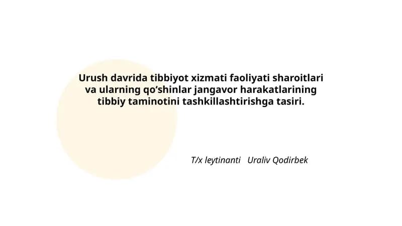 Urush davrida tibbiyot xizmati