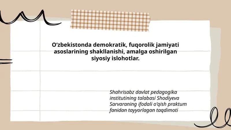 Oʻzbekistonda demokratik, fuqorolik jamiyati asoslarining shakllanishi