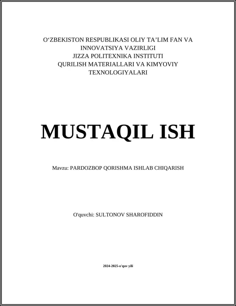 PARDOZBOP QORISHMA ISHLAB CHIQARISH