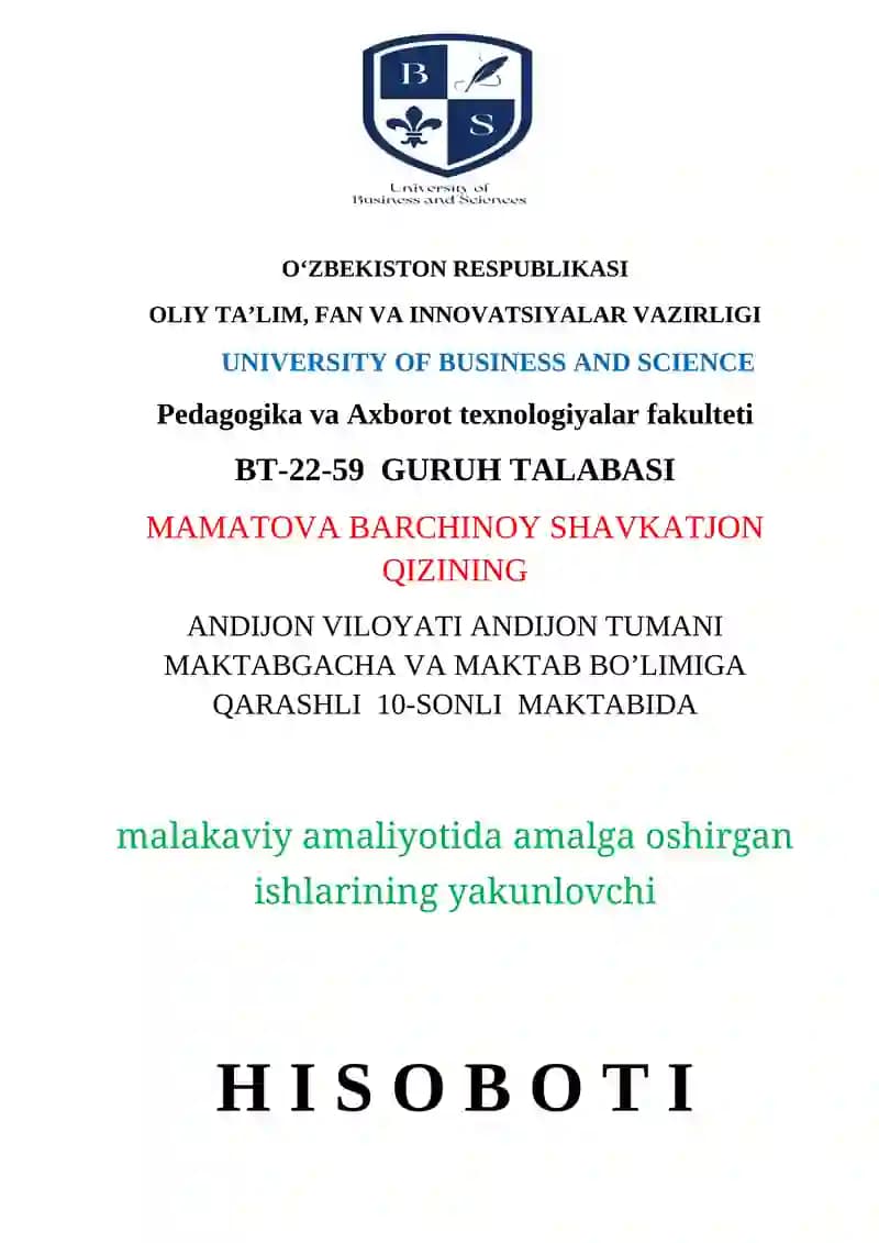 10-sonli maktab malakaviy amaliyoti