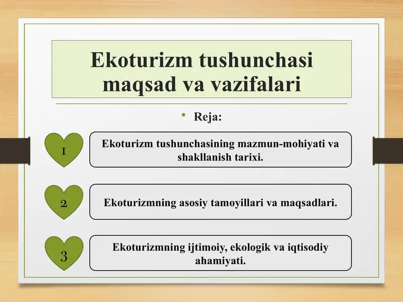 Ekoturizm tushunchasi maqsad va vazifalari