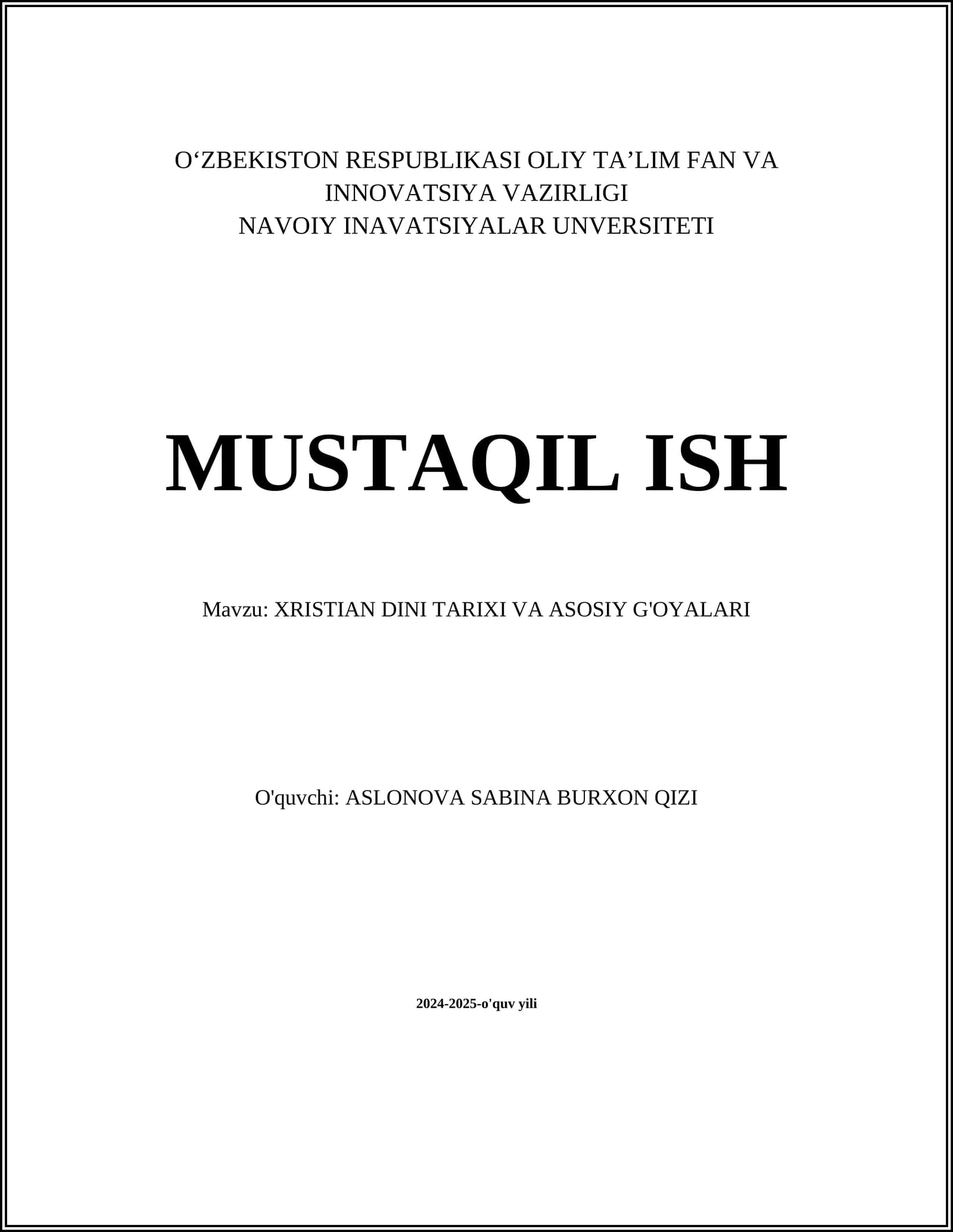 XRISTIAN DINI TARIXI VA ASOSIY G'OYALARI