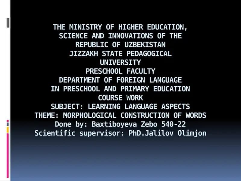 FUNDAMENTALS OF MORPHOLOGY AND WORD STRUCTURE