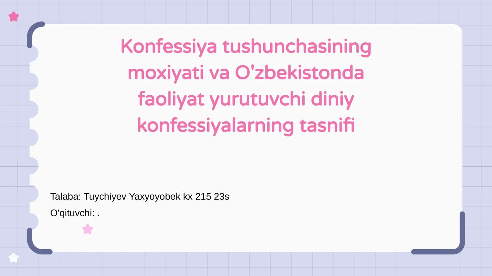 Konfessiya tushunchasining moxiyati va O'zbekistonda faoliyat yurutuvchi diniy konfessiyalarning tasnifi
