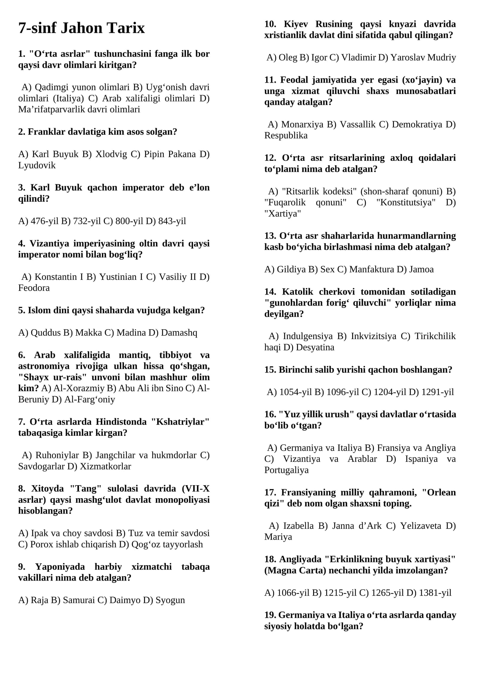 7-sinf Jahon Tarix