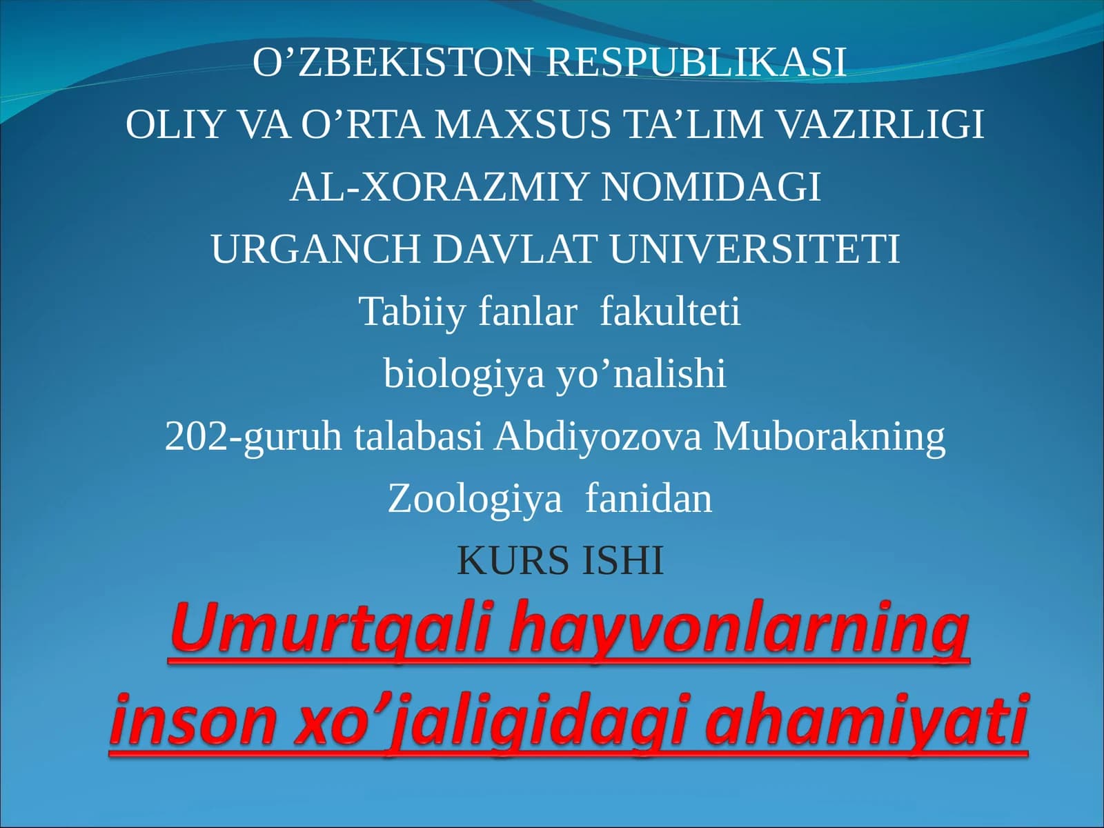 Zoologiya fani Kurs ishi