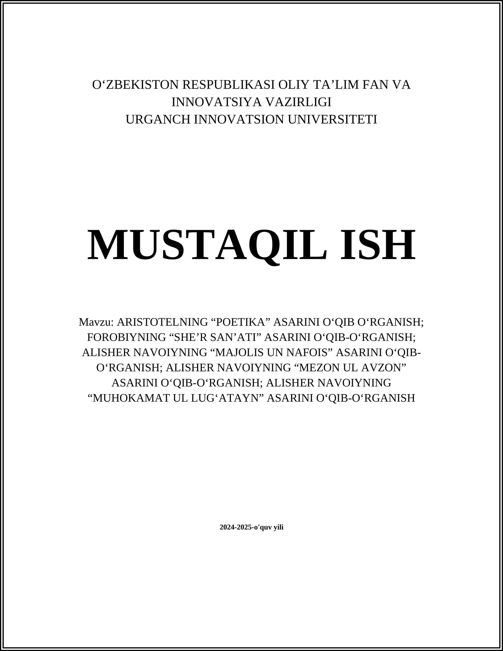 Aristoteling “Poetika” asaridagi asosiy tushunchalar