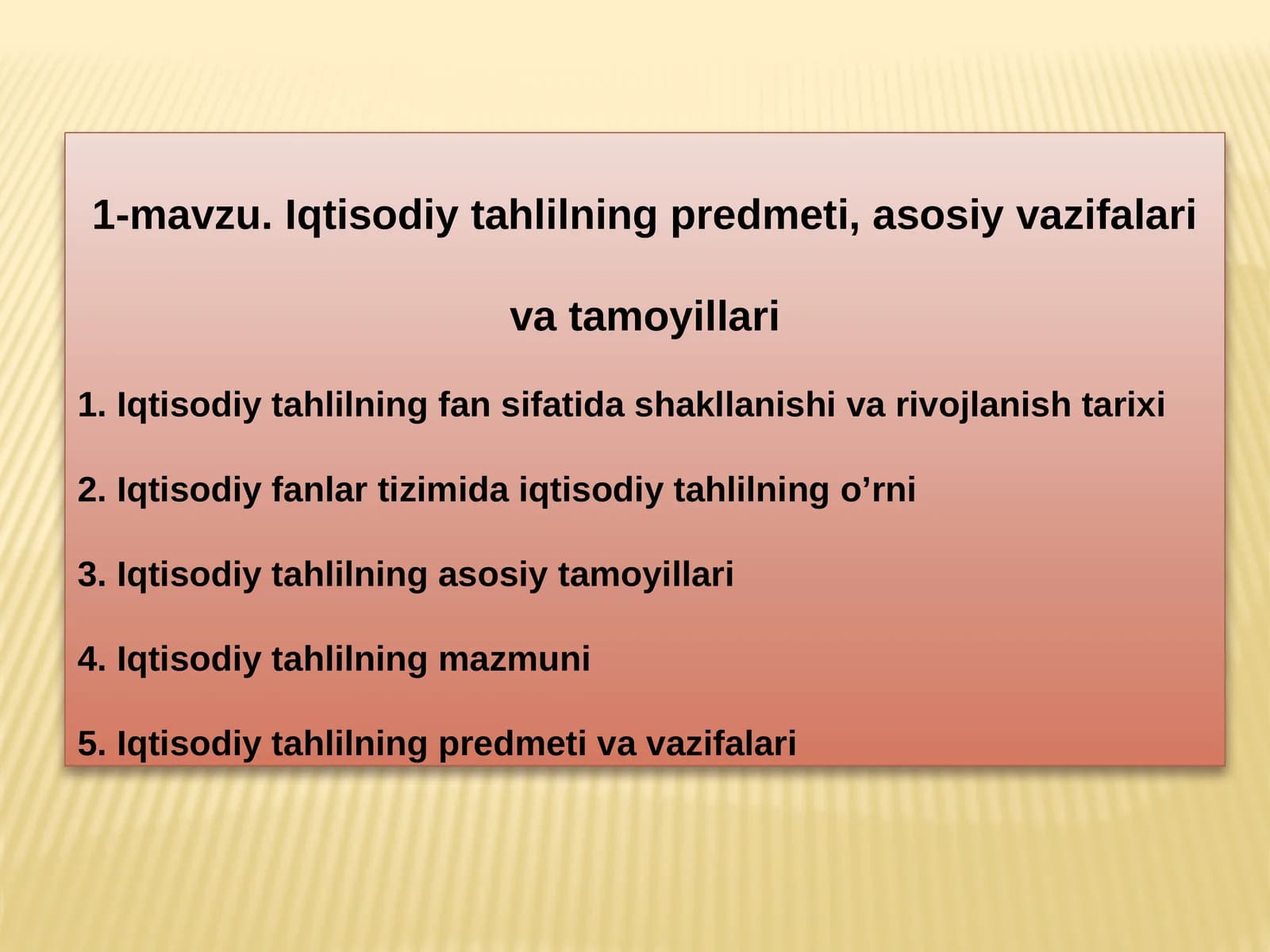 Iqtisodiy tahlilning predmeti, asosiy vazifalari vatamoyillari