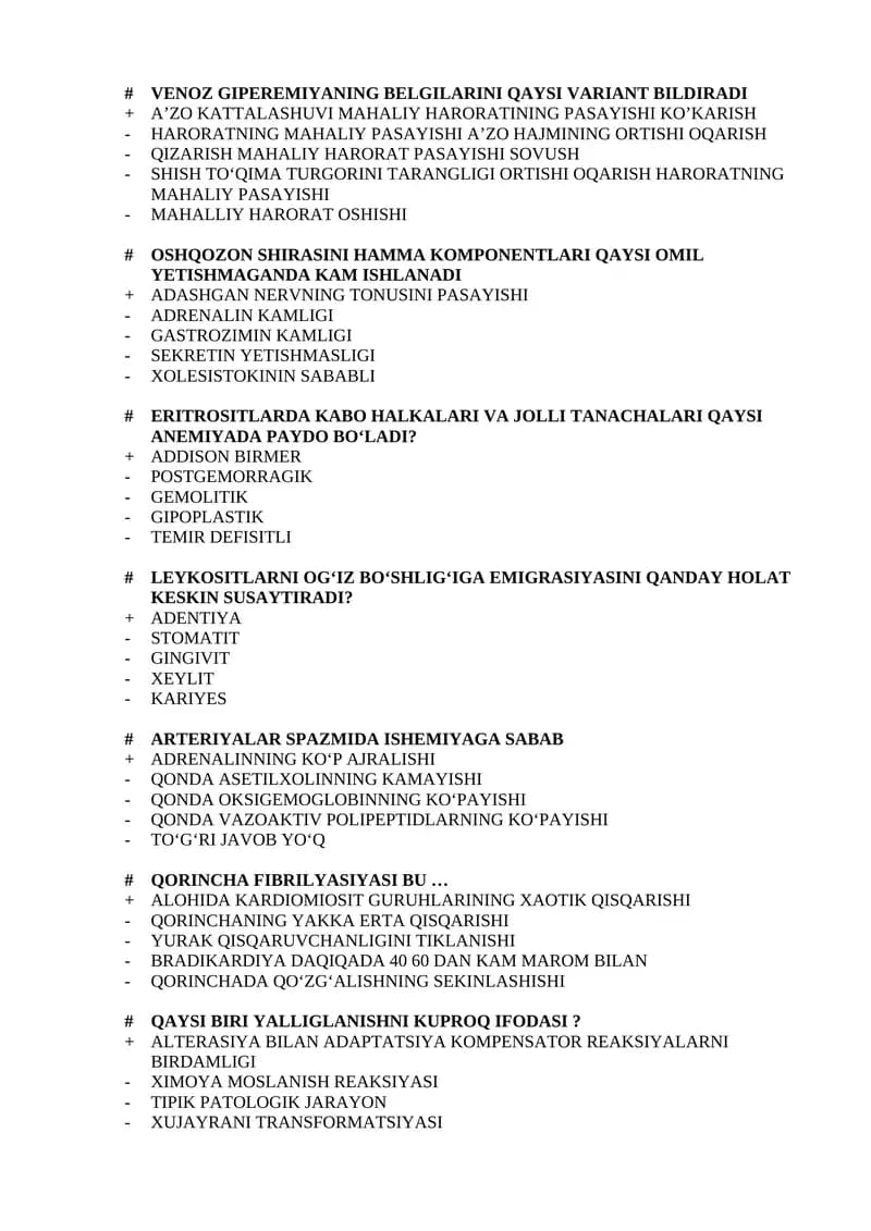 VENOZ GIPEREMIYANING BELGILARINI QAYSI VARIANT BILDIRADI