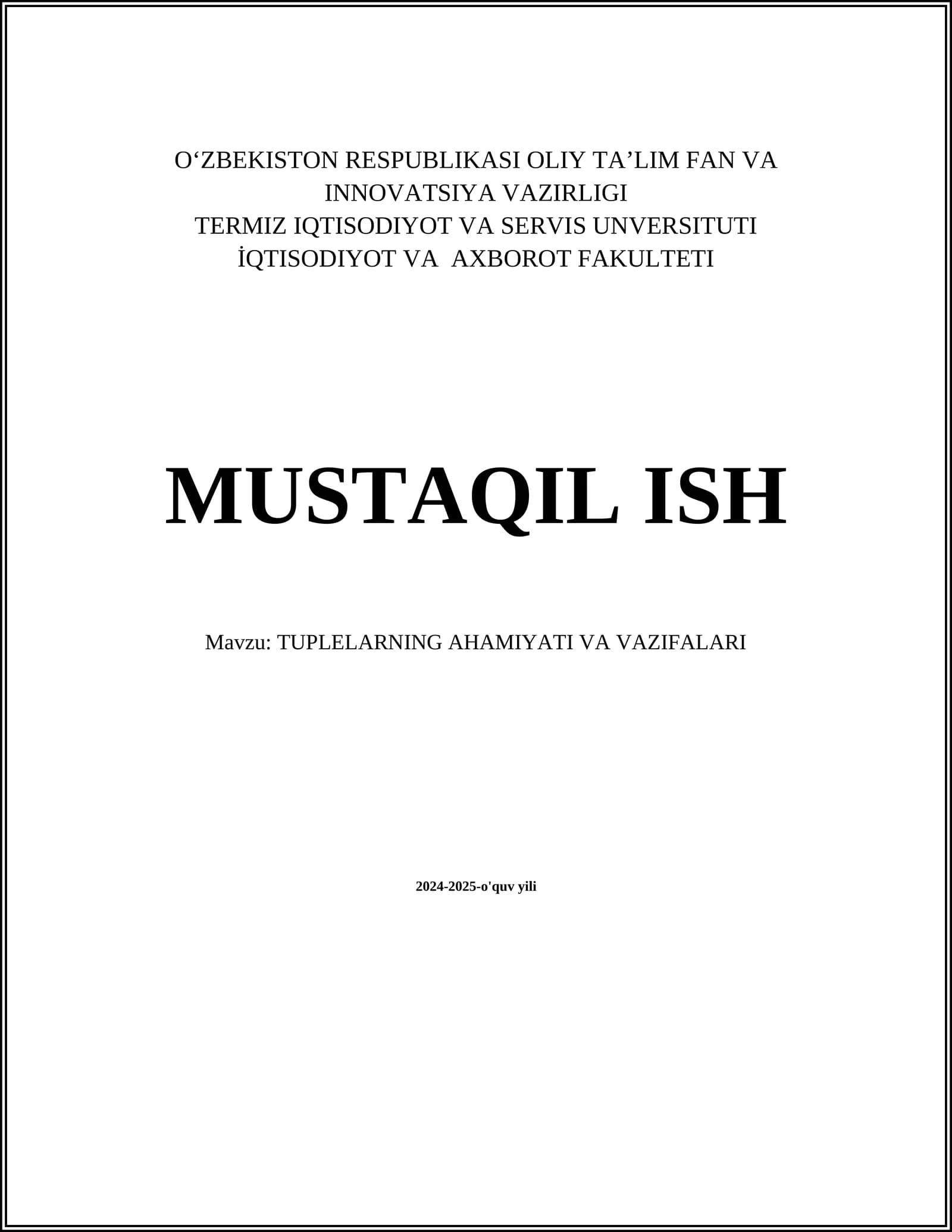 Tuplelarning Ahamiyati va Vazifalari
