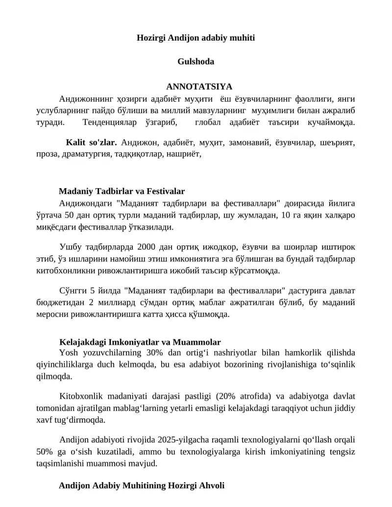 Hozirgi Andijon adabiy muhiti