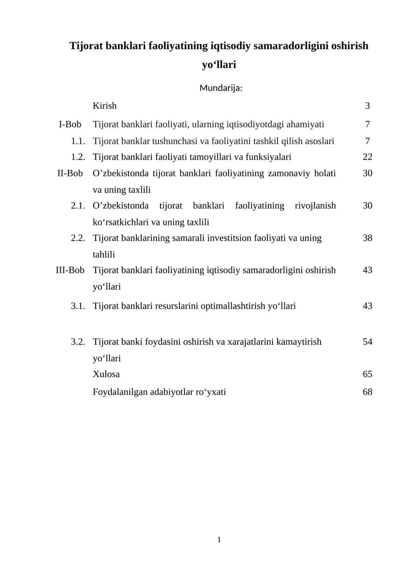 Tijorat banklari faoliyatining iqtisodiy samaradorligini oshirish yo‘llari