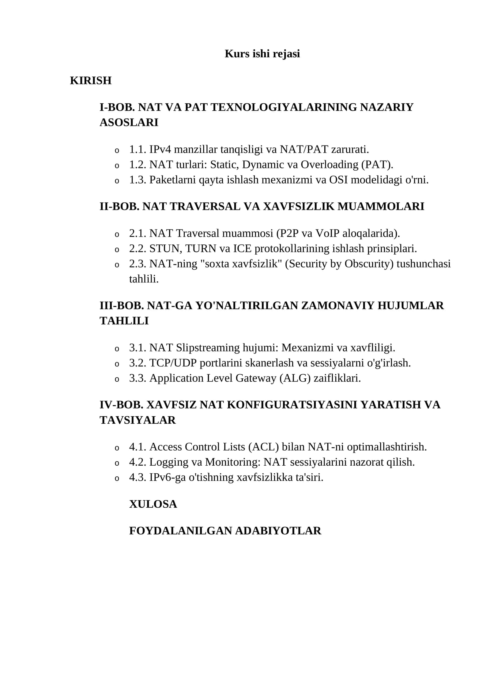 Kurs ishi rejasi