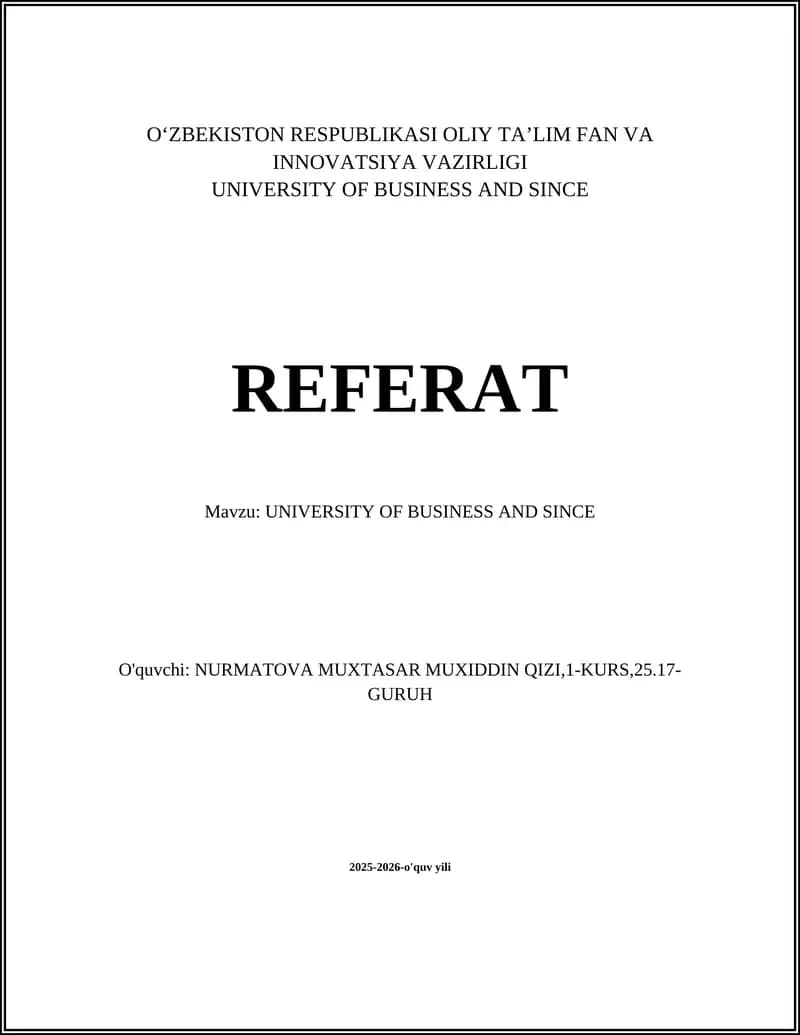 UNIVERSITY OF BUSINESS AND SINCE