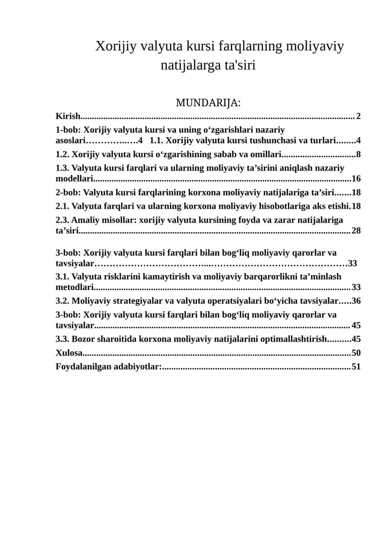Xorijiy valyuta kursi farqlarning moliyaviy natijalarga ta'siri