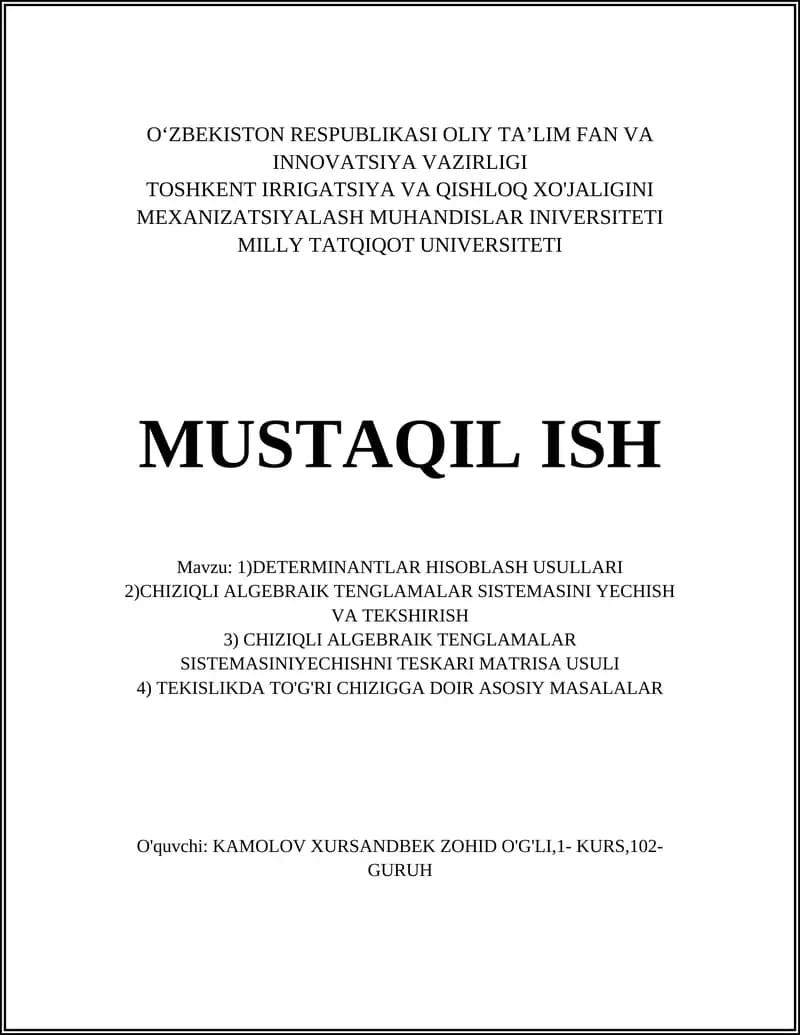 DETERMINANTLAR HISOBLASH USULLARI