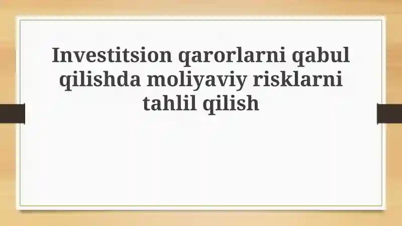 Xatarlarni aniqlash va o'lchash