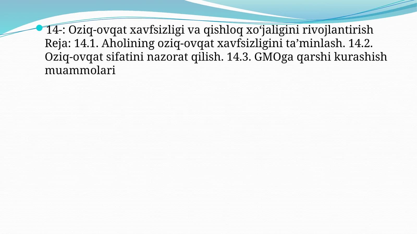 Oziq-ovqat xavfsizligi va qishloq xo‘jaligini rivojlantirish
