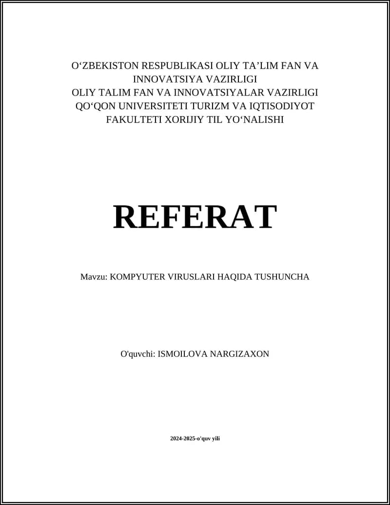 KOMPYUTER VIRUSLARI HAQIDA TUSHUNCHA