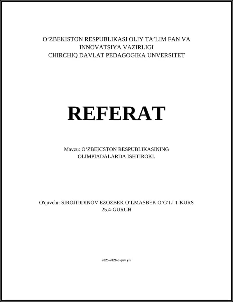 O‘ZBEKISTON RESPUBLIKASINING OLIMPIADALARDA ISHTIROKI