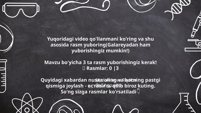 Yuqoridagi video qo'llanmani ko'ring va shu asosida rasm yuboring(Galareyadan ham yuborishingiz mumkin!)