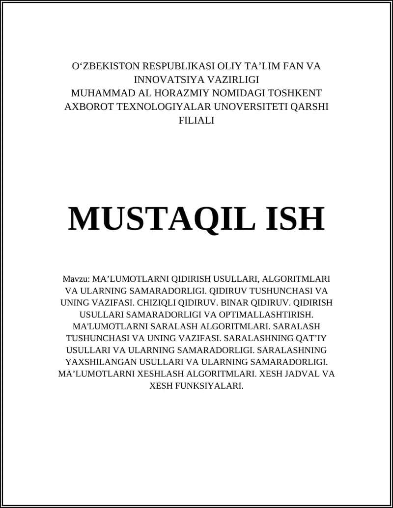 MA’LUMOTLARNI QIDIRISH USULLARI