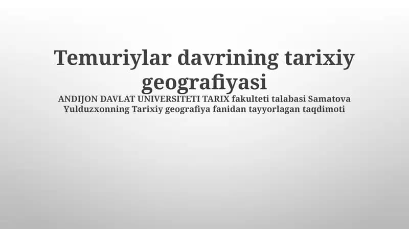 Temuriylar davrining tarixiy geografiyasi