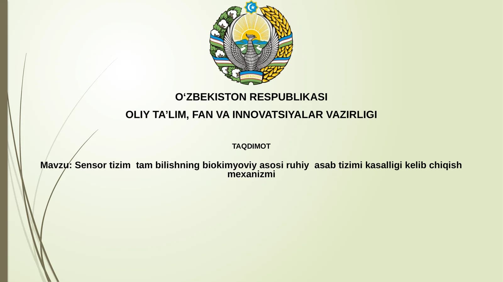 Sensortizimtambilishningbiokimyoviyasosiruhiyasabtizimikasalligikelibchiqishmexanizmi