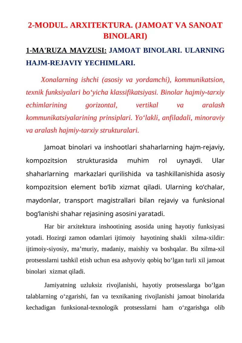2-MODUL. ARXITEKTURA. (JAMOAT VA SANOAT BINOLARI)
