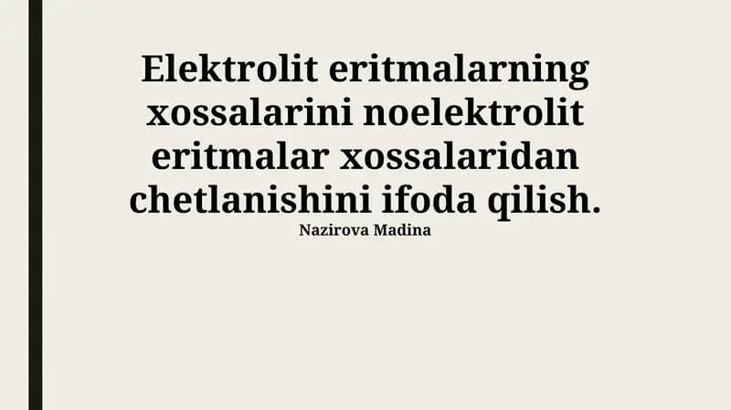 Elektrolit eritmalarning xossalarini noelektrolit eritmalar xossalaridan chetlanishini ifoda qilish