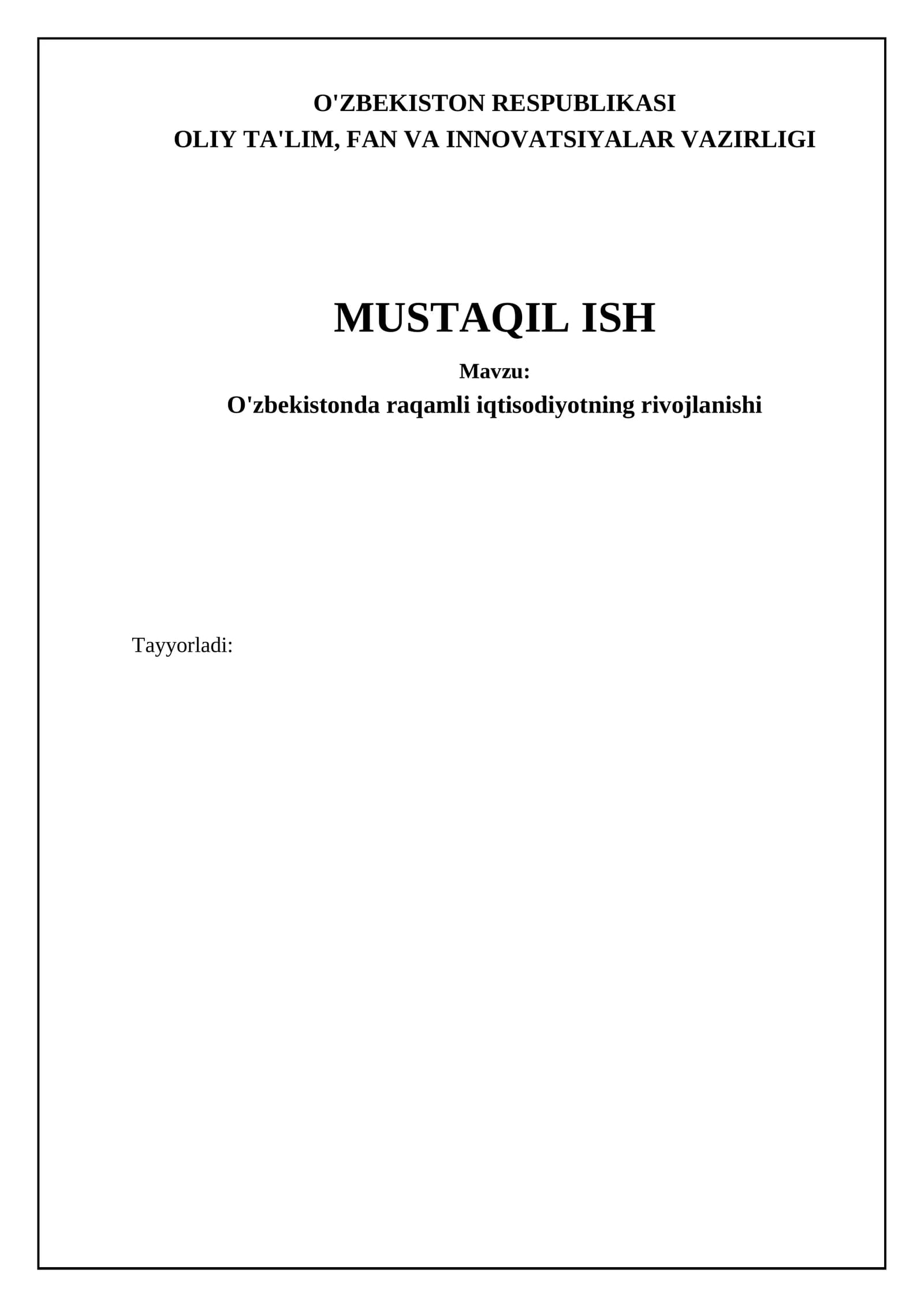 O'zbekistonda raqamli iqtisodiyotning rivojlanishi