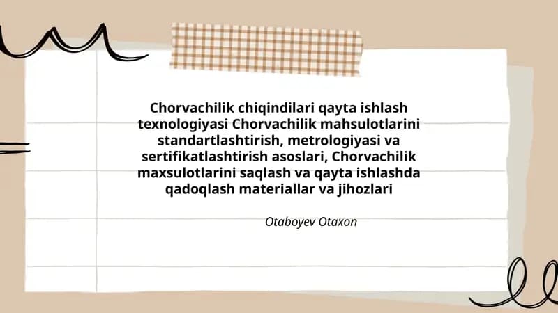 Chorvachilik chiqindilari qayta ishlash texnologiyasi