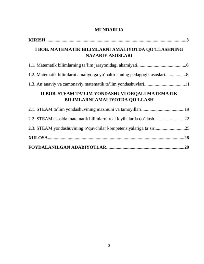 Matematik Bilimlarni Amaliyotda Qoʻllash