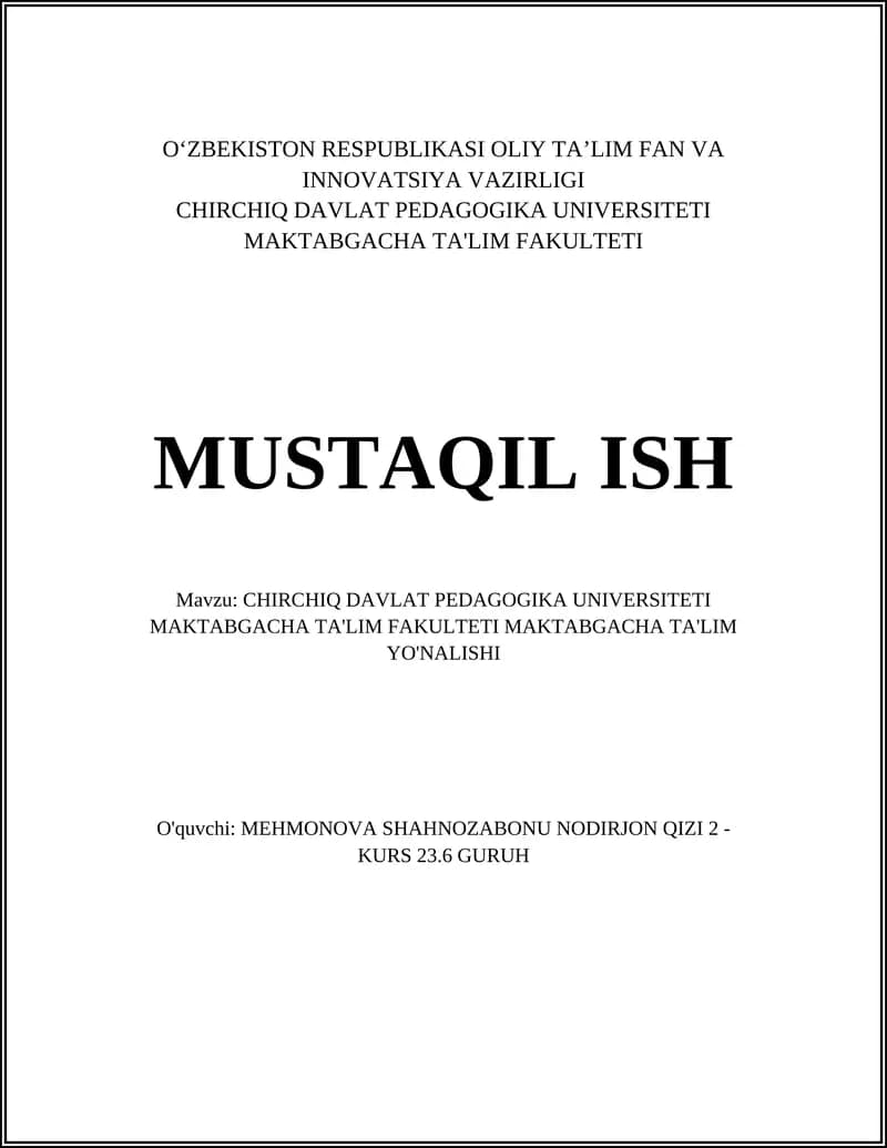 Maktabgacha Ta'lim Metodikasi