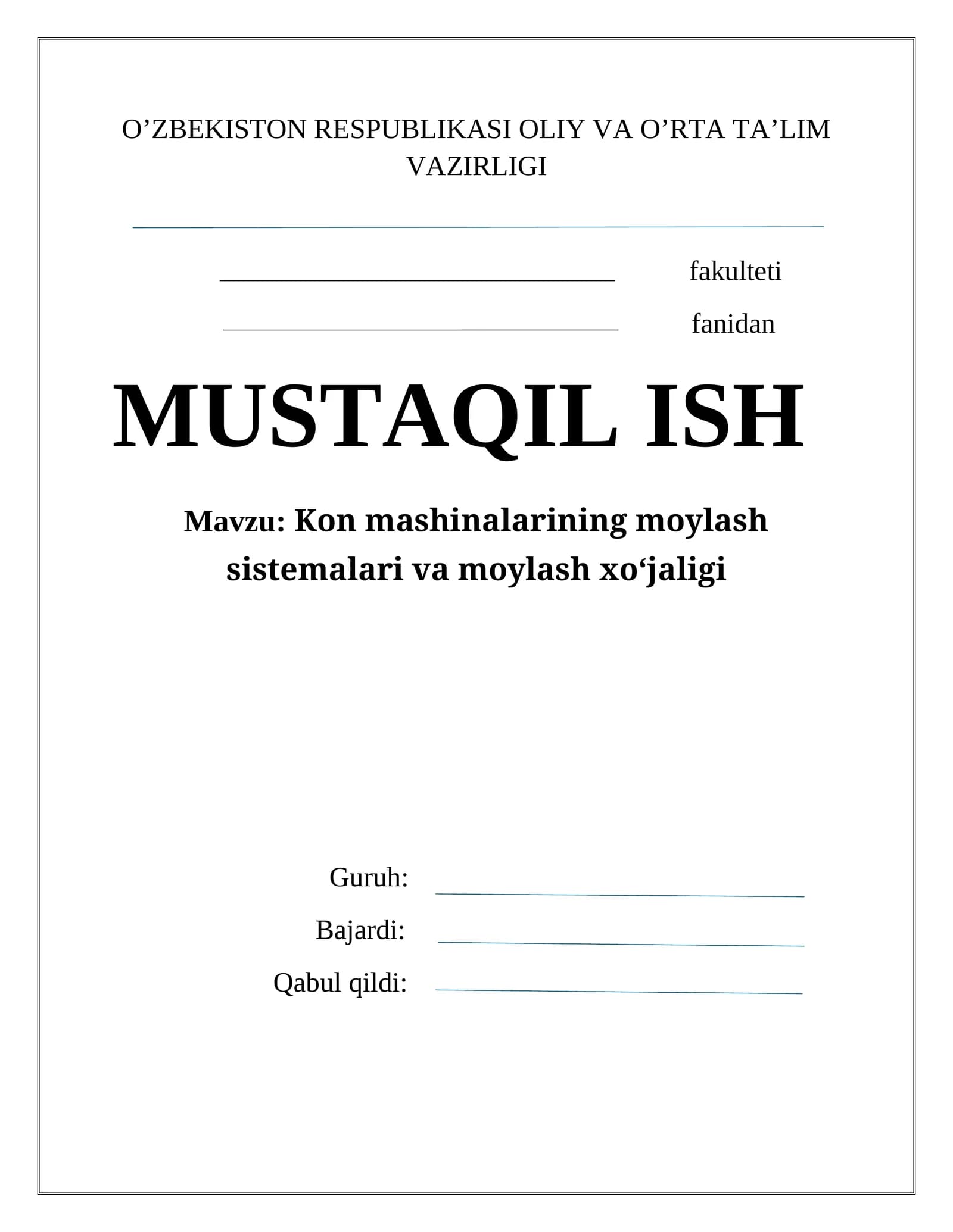 Kon mashinalarining moylash sistеmalari va moylash хo‘jaligi