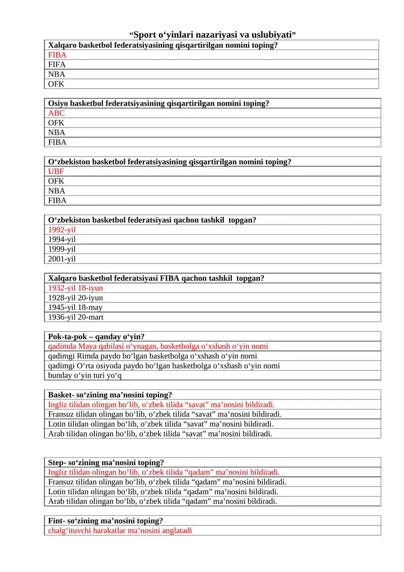Sport o‘yinlari nazariyasi va uslubiyati