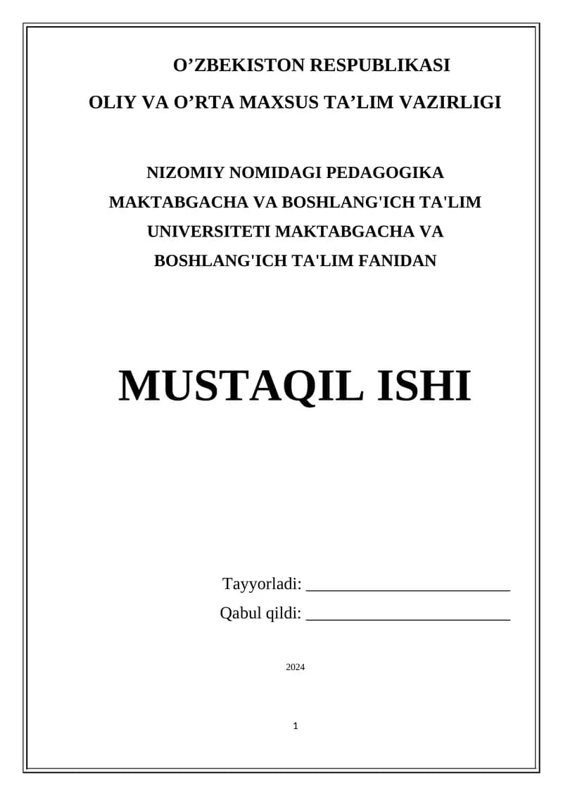 Nizomiy Nomidagi Pedagogika Maktabgacha va Boshlang'ich Ta'lim